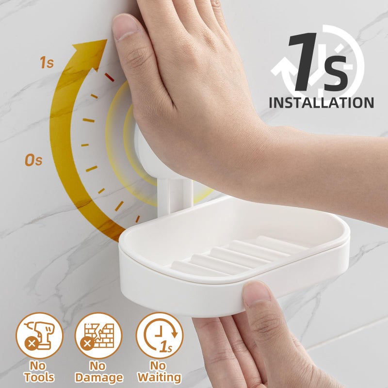 LEVERLOC Soap Dish Holder for Shower Suction Cup Wall Mounted Self Draining NO-Drilling Removable Bar Soap Sponge Holder for Bathroom Bathtub Kitchen Sink Waterproof Strong Vacuum Suction Adhesion - Image 4